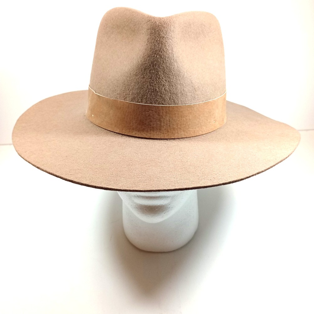 Gigi Pip 100% Australian Wool Fedora Hat Taupe Tan Leather Band Size 57 M